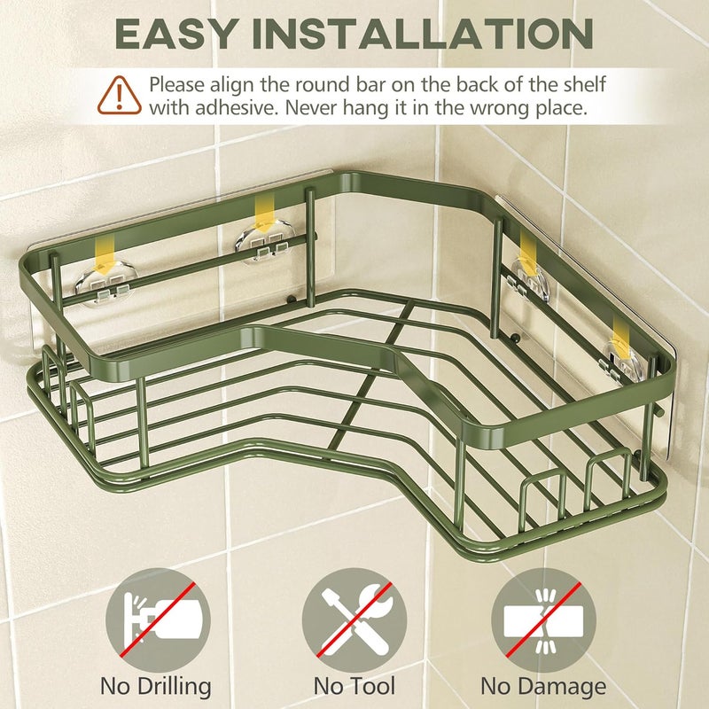 MAXIFFE 3 Pack X-Large Corner Shower Caddy with Soap Holder, Large Capacity Easy Install No Drilling Stainless Steel Hold 40 LB Shower Organizer Shelves Rack for Family Renters Bathroom, Forest Green - Image 3